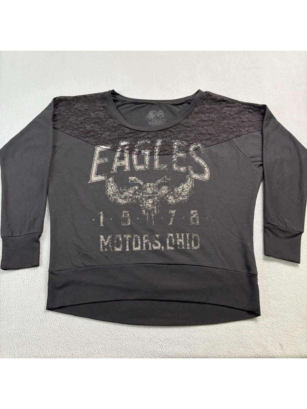 Stranded Eagles Motors Lace Long Sleeve Shirt Size Medium Black
